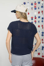 Load image into Gallery viewer, Cotton Navy Spring Scalloped Sweater
