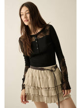 Load image into Gallery viewer, Black Lace Ribbed Henley

