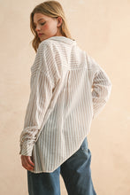 Load image into Gallery viewer, Miou Muse Beige Stripe Button Up Top
