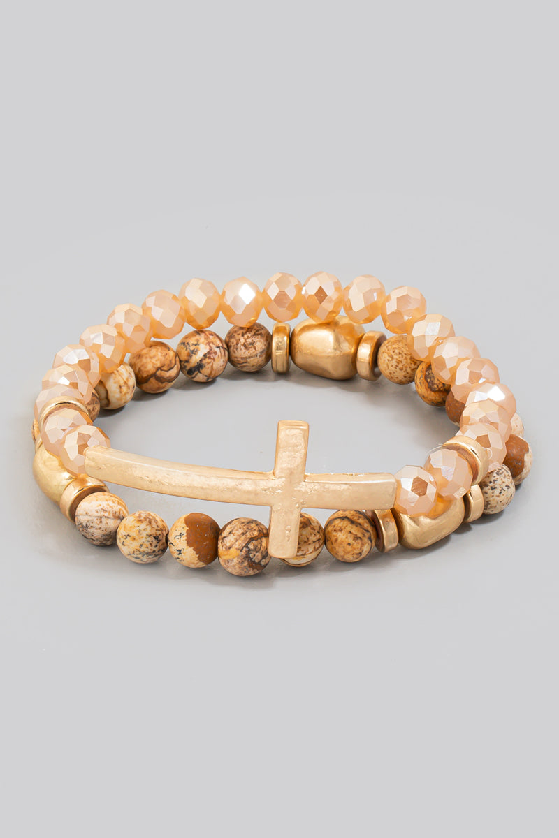 Tan Layered Cross Bracelet