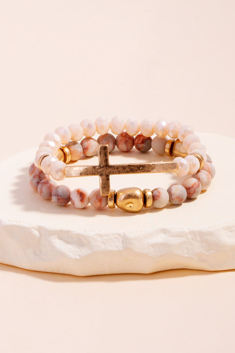 Pink Layered Cross Bracelet