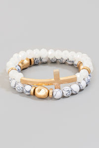 White Layered Cross Bracelet