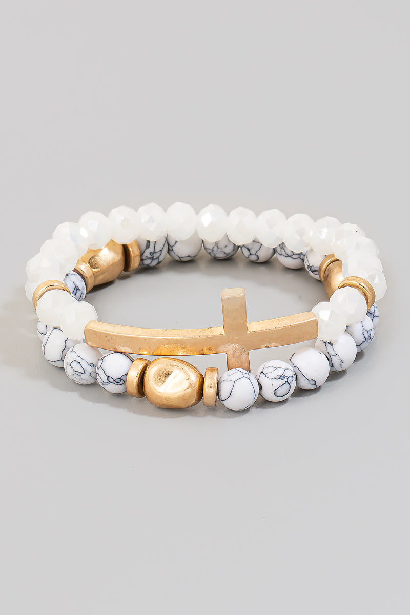 White Layered Cross Bracelet