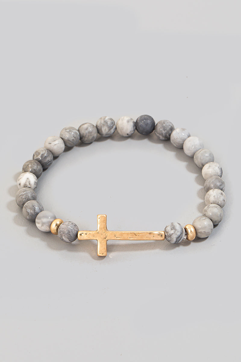 Grey Stone Cross Bracelet