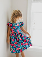 Load image into Gallery viewer, Navy + Magenta Floral Dress - Kids
