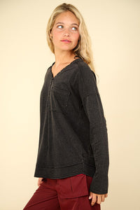 Black Henley Washed Top