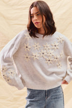 Load image into Gallery viewer, Grey Embroidered Floral Sweater
