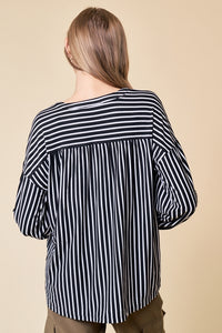 Black Stripe V-Neck Top