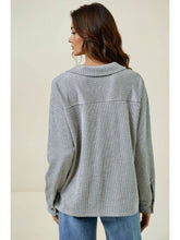 Load image into Gallery viewer, Grey Ribbed Collared Top
