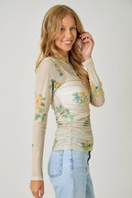Load image into Gallery viewer, Oatmeal + Yellow Ruched Sheer Top
