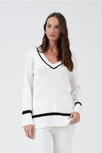 Load image into Gallery viewer, White Trimmed V-Neck Sweater

