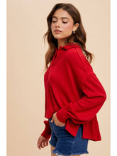 Load image into Gallery viewer, Crimson Textured Collared Top
