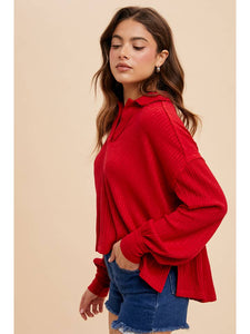 Crimson Textured Collared Top