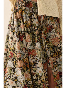 Promesa Smocked Floral Button Skirt