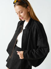 Load image into Gallery viewer, Black Suede Bomber Jacket
