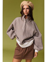 Load image into Gallery viewer, Brown Gingham Snap Pullover
