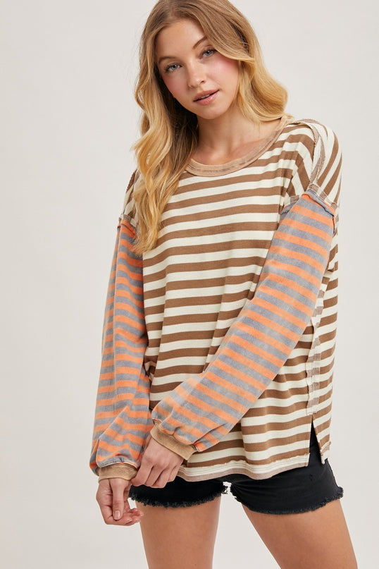 Latte Mixed Stripe L/S Top