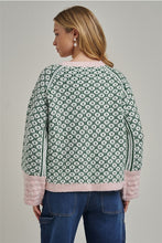 Load image into Gallery viewer, Green + Pink Geometric Sweater
