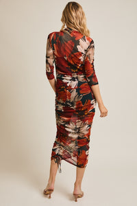 Black + Burgundy Floral Mesh Dress