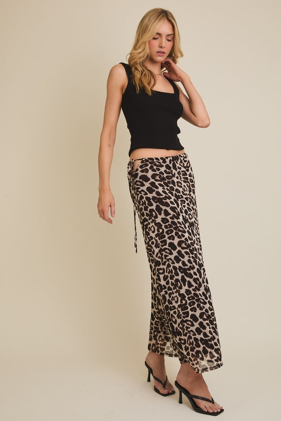 Leopard Flare Hem Tie Skirt