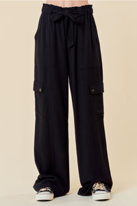 Black Cargo Tie Waist Pants