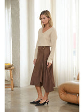 Load image into Gallery viewer, Cocoa Brown Asymmetric Suede Skirt
