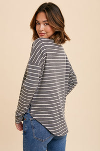 Charcoal Striped Ribbed Top