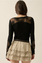 Load image into Gallery viewer, Black Lace Ribbed Henley
