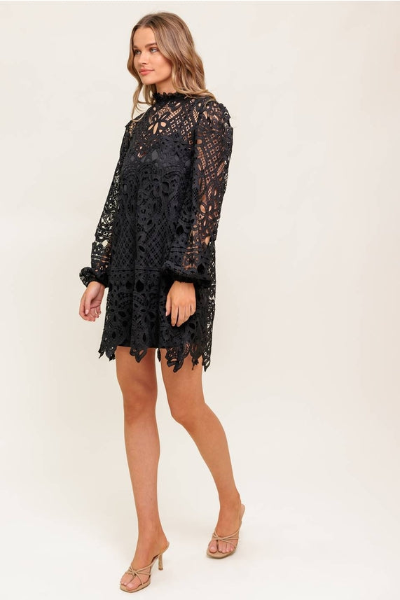 Flying Tomato Black Lace Mini Dress