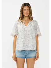 Load image into Gallery viewer, Lovestitch Blue Eyelet Trim Paisley Top
