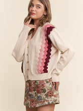 Load image into Gallery viewer, Ivory + Pink Scallop Trim Sweater
