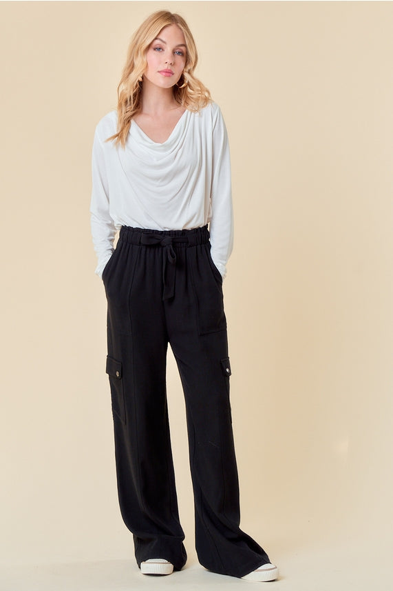 Black Cargo Tie Waist Pants