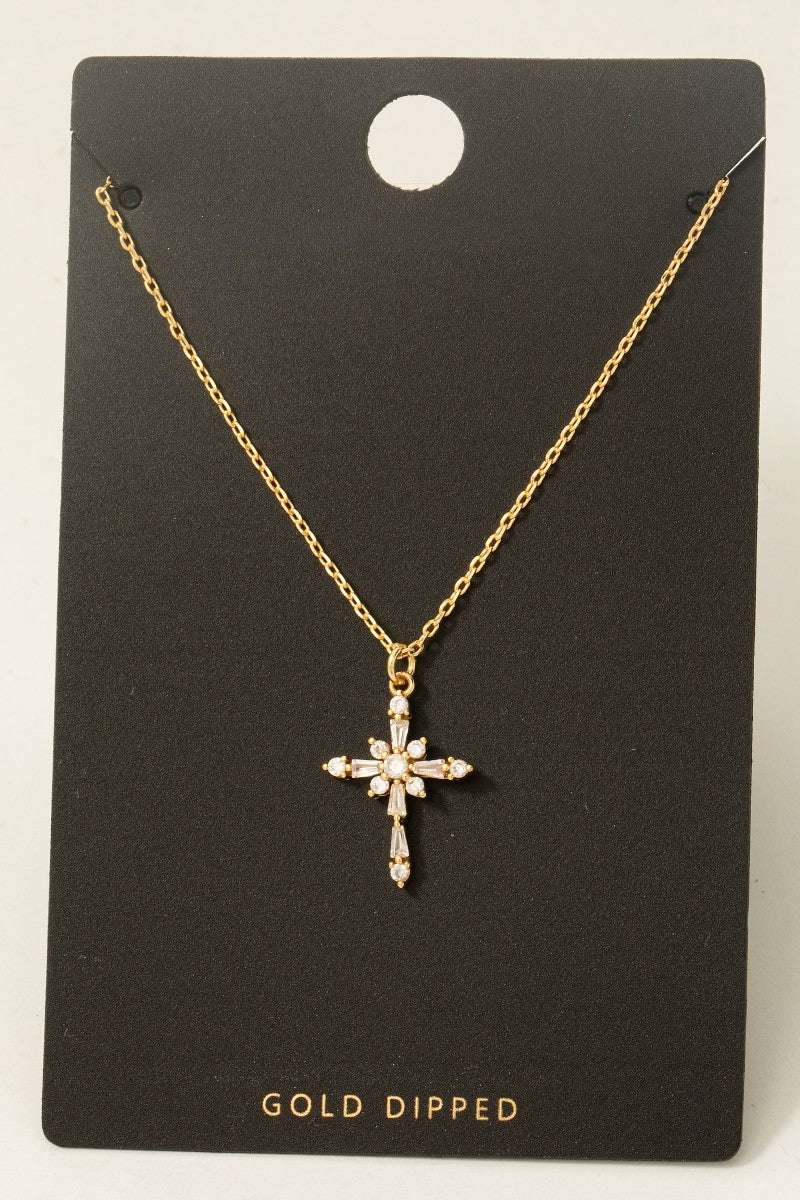 Gold CZ Cross Necklace