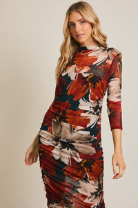 Black + Burgundy Floral Mesh Dress
