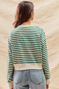 Green + Red Bow Stripe Pullover