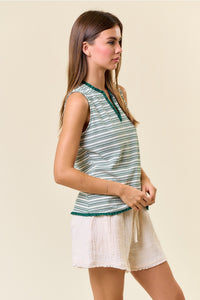 Green Stripe Notched Tank