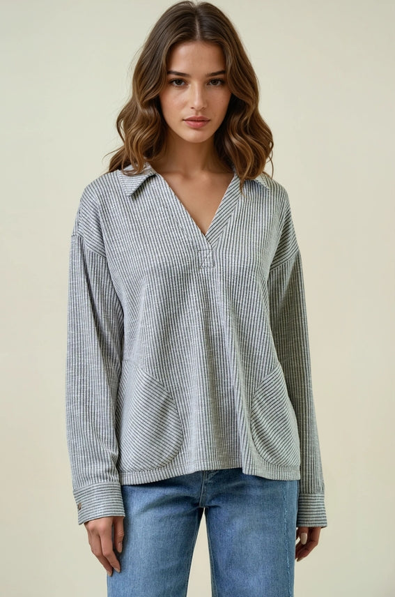 Textured Grey Pocket Top