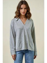 Load image into Gallery viewer, Grey Ribbed Collared Top
