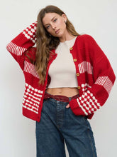 Load image into Gallery viewer, Red + White Patterned Cardigan

