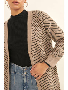 Tan + Black Chevron Cardigan