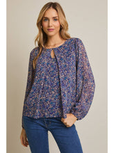Load image into Gallery viewer, Blue Pleated Floral Top - Plus
