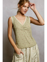 Load image into Gallery viewer, POL Sage Floral Lace Trim Tank
