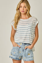 Load image into Gallery viewer, Mystree Cream + Blue Striped Tee
