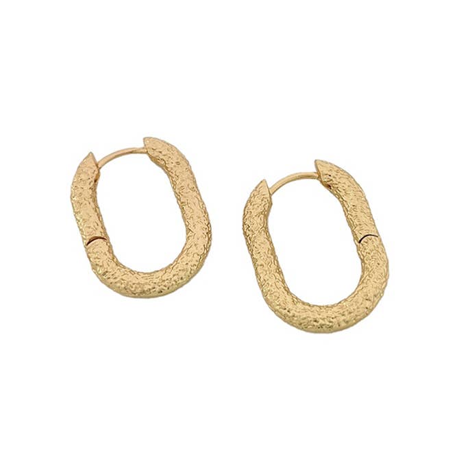 Medium Gold Textured Rectangular Hoops
