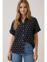 Load image into Gallery viewer, B+W Polka Dot Button Top
