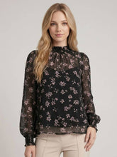 Load image into Gallery viewer, Black Floral Dot Chiffon Top
