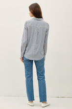 Load image into Gallery viewer, Navy Striped Button Top
