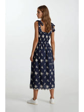 Load image into Gallery viewer, Doe + Rae Navy Emboridered Scalloped Dress
