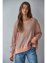 Load image into Gallery viewer, Salmon + Blue Stripe Top
