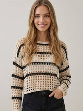 Load image into Gallery viewer, Ivory + Black Open Knit Sweater
